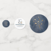 Foto confetti bruiloft marine en gouden tafel deco (Achterkanten)