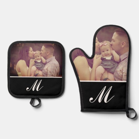 Foto Creëer Uw Eigen Monogram Initiaal Aangepast Ovenwant & Pannenlap Set (Voorkant)