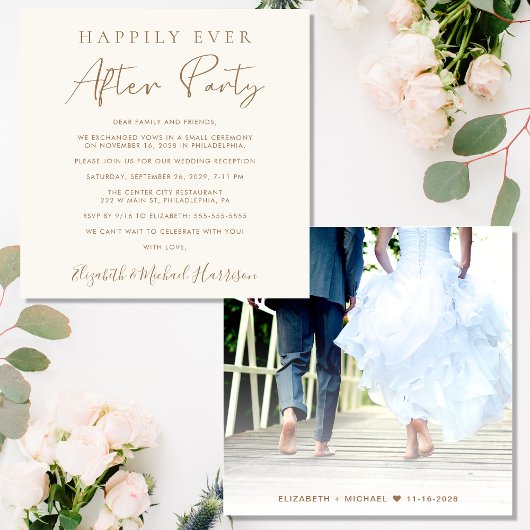 Foto Crème Bruiloftsreceptie 'Happily Ever After' Kaart