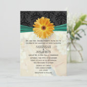 Foto Damask Emerald Gerber Daisy Wedding Kaart (Staand voorkant)