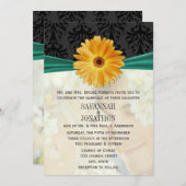 Foto Damask Emerald Gerber Daisy Wedding Kaart (Voorkant / Achterkant)