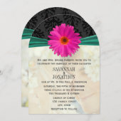 Foto  Damask Emerald Pink Gerber Wedding Kaart (Voorkant / Achterkant)