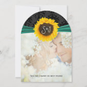 Foto  Damask Emerald Sunflower Wedding Kaart (Achterkant)