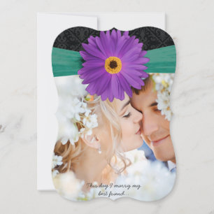 Foto Damask Lila Emerald Gerber Daisy Wedding Kaart
