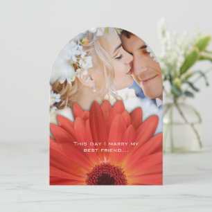 Foto Damask Oranje Gerber Daisy Wedding Kaart