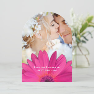 Foto Damask Pink Gerber Daisy Wedding Kaart