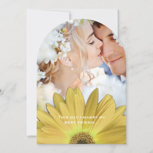 Foto Damask Yellow Gerber Daisy Wedding Kaart (Voorkant)