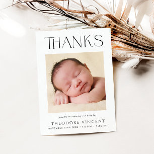 FOTO DANK JE modern serif lettertype nieuwe baby Bedankkaart