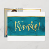 FOTO DANK JE modern turquoise goud script Bedankkaart (Voorkant / Achterkant)