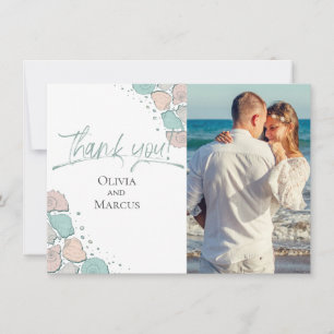 Foto Dank je wel   Beach Seashells Coral Blauwgroe Bedankkaart