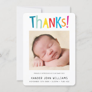 FOTO DANK modern nieuwe baby kleurrijk type Bedankkaart
