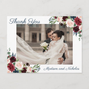 Foto Dank u Briefkaarten met Marsala Navy Flower