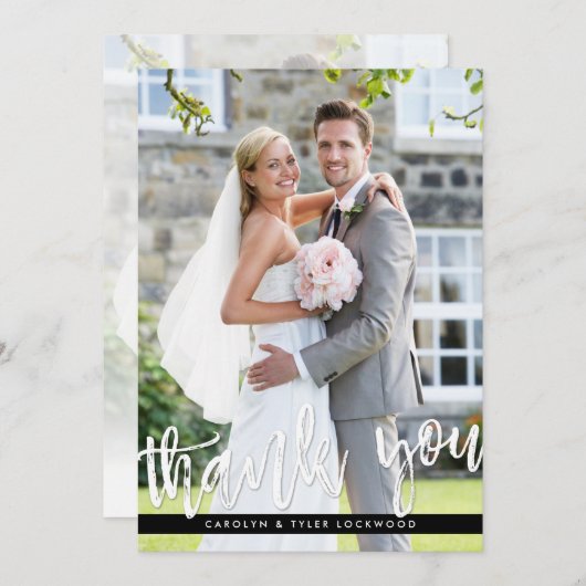 FOTO DANK U modern handgeschreven script wit Bedankkaart (Voorkant / Achterkant)