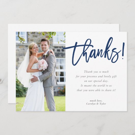 FOTO DANK U moderne hedendaagse script marine Bedankkaart (Voorkant / Achterkant)