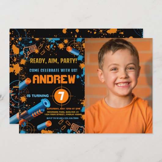 Foto Dart Party Verjaardag Uitnodiging | Dart Pist (Voorkant / Achterkant)