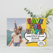 Foto: Date Fun Retro Comic Book Pop Art opslaan Kaart (Staand voorkant)