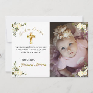 Foto De Bautismo De Cruz De Oro Floral Gracias Bedankkaart