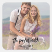 Foto: De perfecte match bruiloft Vierkante Sticker (Voorkant)