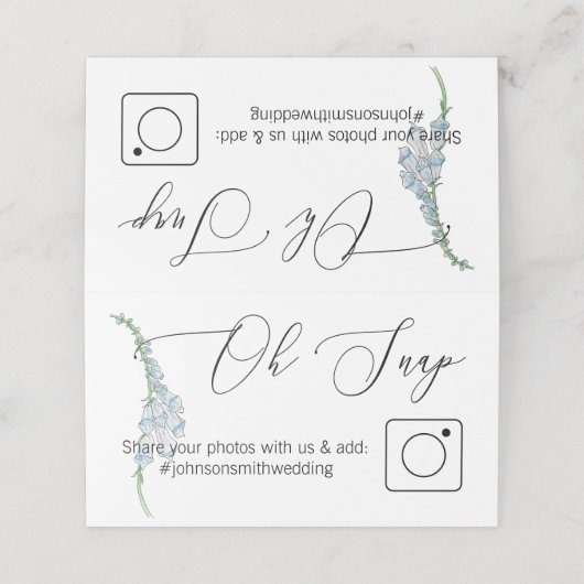 Foto Delen Gevouwen tafelkaart Blauw Bloemen (Buitenkant ongevouwen)