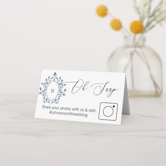 Foto Delen Vouwbare tafelkaart Teal Monogram (Voorkant)