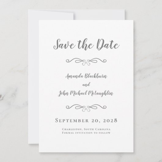 Foto Delicate Script Romantic Calligraphy Gray Save The Date (Voorkant)