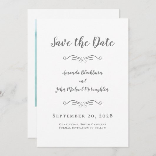 Foto Delicate Script Romantic Calligraphy Gray Save The Date (Voorkant / Achterkant)