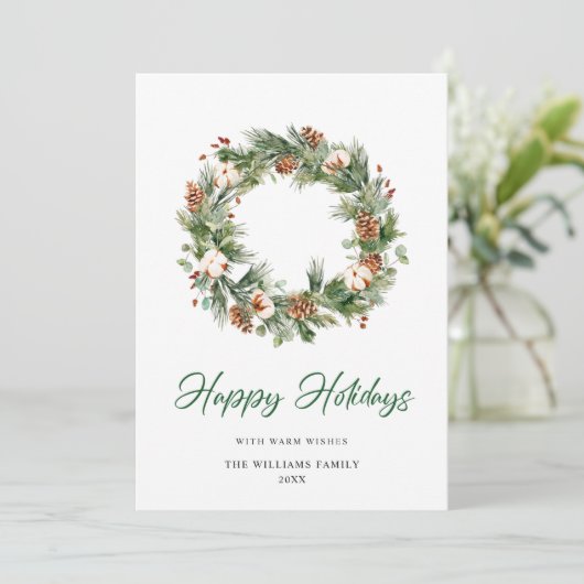 FOTO Dennenkegels Krans Kerst Groet Feestdagenkaart (Staand voorkant)