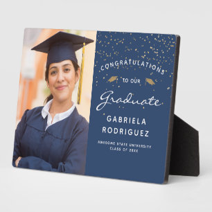 Foto donkerblauw wit gouden afstudeercadeau fotoplaat