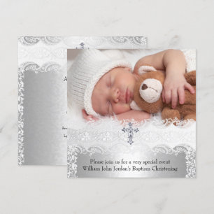 Foto Doop Kant Kruis Baby Jongen Meisje Zilver Kaart