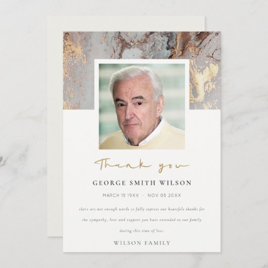 FOTO: DUSKY GREY GOLD AGATE SYMPATHY MEMORIAL BEDANKKAART (Voorkant / Achterkant)