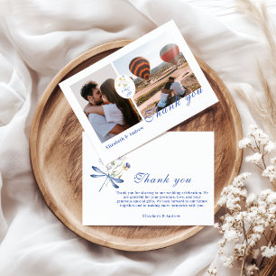 Foto Dusty Blue Crest Floral Wedding Bedankkaart