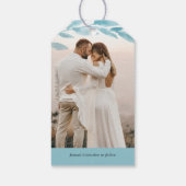 Foto, Dusty Blue Leaves Bruiloft Save the Date Cadeaulabel (Achterkant)