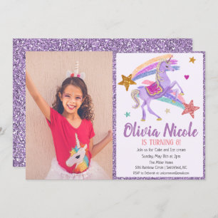 Foto Eenhoorn Glitter Verjaardag Uitnodiging