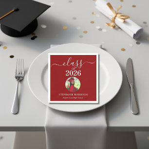 Foto Eenvoudig Rood Wit Klas van 2026 Afstuderen  Servet