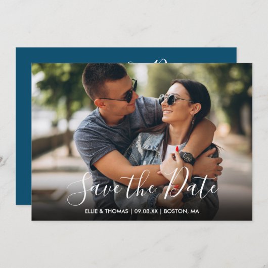 Foto Eenvoudig Save the Date Elegant Script Kaart (Voorkant / Achterkant)