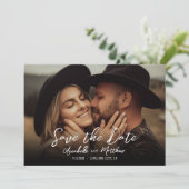 Foto Eenvoudige Rustieke Script Boho Trouwdag Save The Date (Staand voorkant)