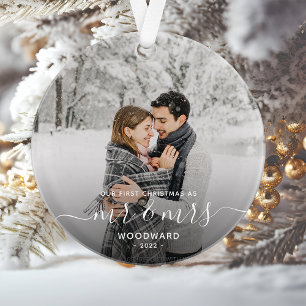 Foto Eerste Kerst Gescheiden Wit Schrift Ornament