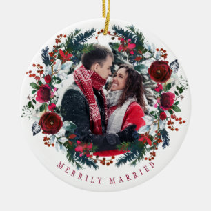 Foto Eerste Kerstmis Mr. en Mrs. getrouwd Keramisch Ornament