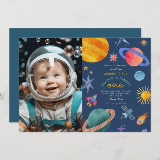 Foto Eerste reis rond zon astronaut 1e verjaardag Kaart (Voorkant / Achterkant)