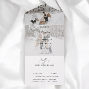 Foto Elegant Calligraphy Minimalist Wedding All In One Uitnodiging
