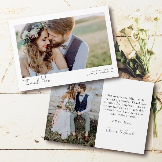 Foto Elegant Chic Script Wedding Bedankkaart