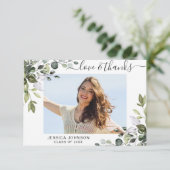 FOTO Elegant Eucalyptus Greenery Afstuderen Bedankkaart (Staand voorkant)
