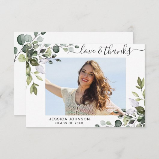 FOTO Elegant Eucalyptus Greenery Afstuderen Bedankkaart (Voorkant / Achterkant)