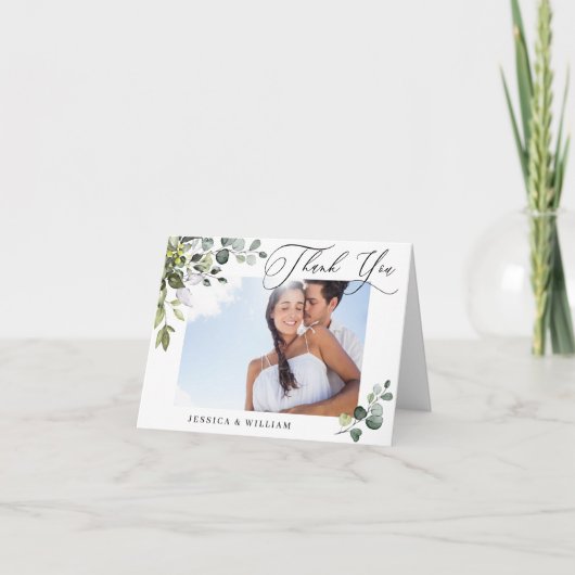 FOTO Elegant Eucalyptus Greenery Wedding Bedankkaart (Voorkant)