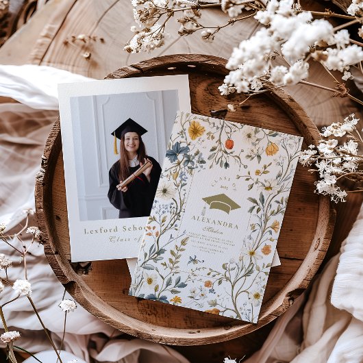 Foto Elegant Floral Afstuderen Kaart