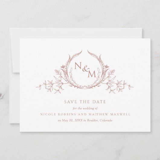 Foto: Elegant Peach Monogram Wedding Save The Date (Voorkant)
