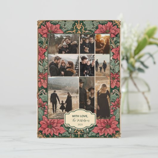 Foto Elegant Poinsettia Kerstmis Feestdagenkaart (Staand voorkant)