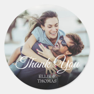 Foto Elegant Script Bedankt Modern Ronde Sticker