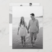 Foto Elegant Script Black and White Wedding Save The Date (Voorkant / Achterkant)