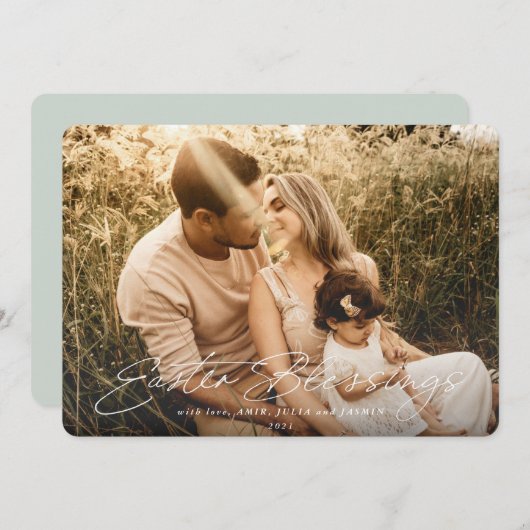 Foto Elegant Script Easter Blessing Feestdagenkaart (Voorkant / Achterkant)